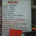 Typical menu in a restaurant