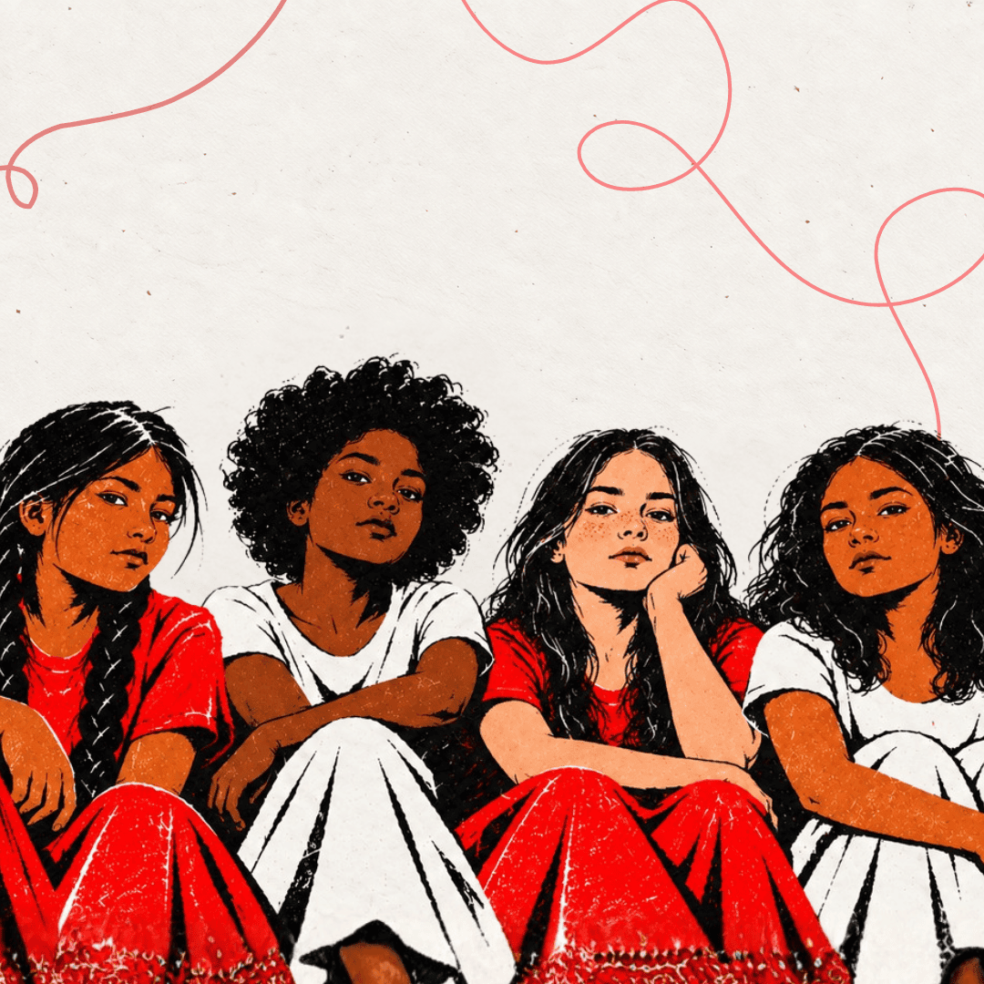 Ilustración de dos niñas sentadas mirándose